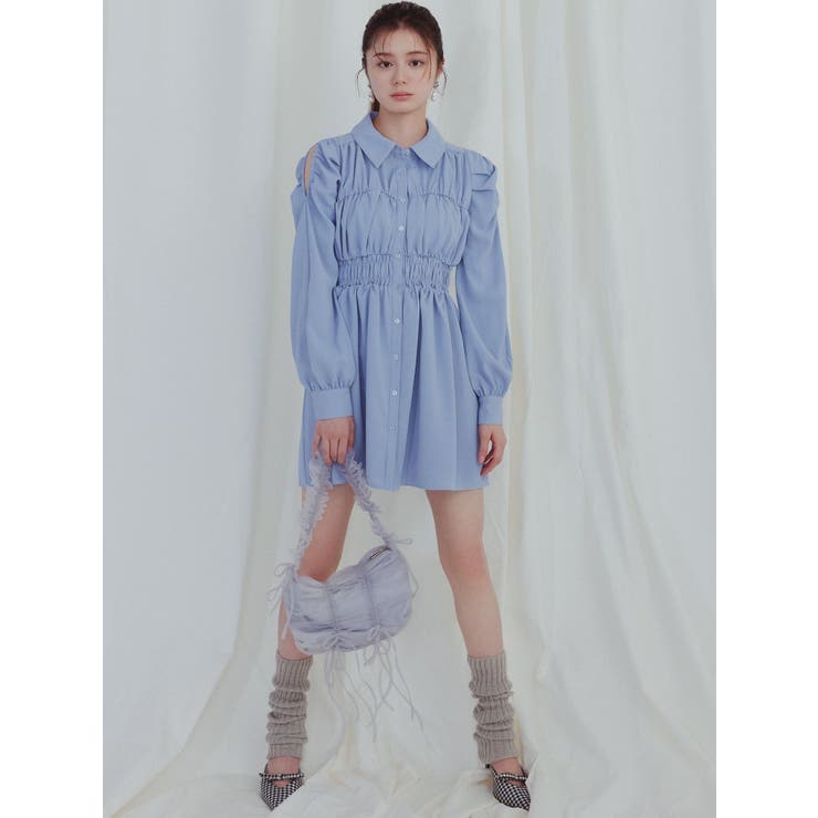 ブルー | シャーリングデザインミニシャツワンピース | RESEXXY