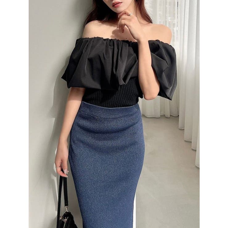 ブラック | ボリュームドッキングオフショルニットトップス | RESEXXY