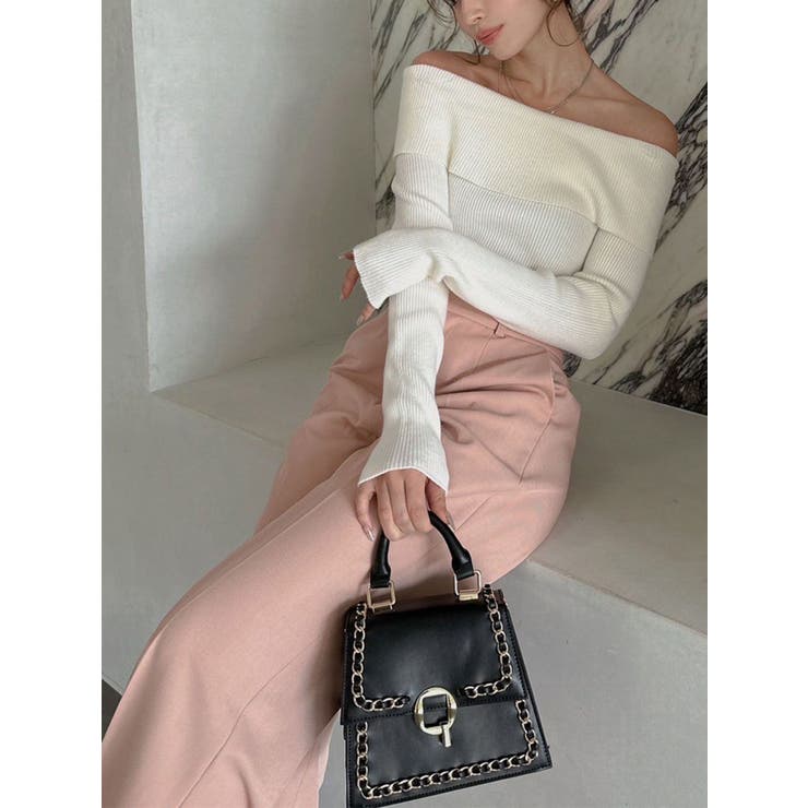 ホワイト | ワイドカラーオフショルニット | RESEXXY