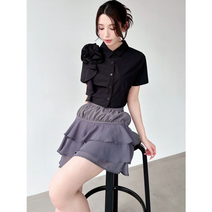 00s dark coquette 完売品　ZARA フリル付きミニスカート ZARA フリル付き ミニスカート 黒 ブラック｜Yahoo!フリマ（旧