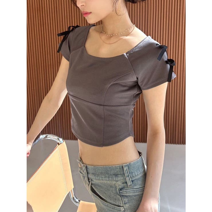 スクエアカットショルダーリボントップス[品番:MKSW0063642 スクエアカットショルダーリボントップス[品番:MKSW0063642