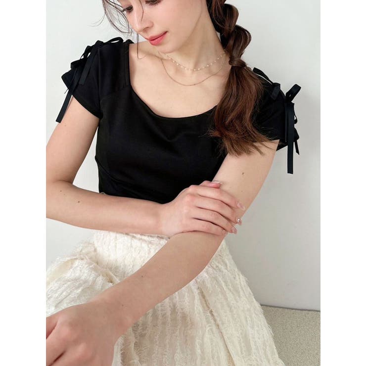 スクエアカットショルダーリボントップス[品番:MKSW0063642 スクエアカットショルダーリボントップス[品番:MKSW0063642