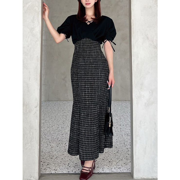 ブラック | カシュクールツイードマーメイドワンピース | RESEXXY