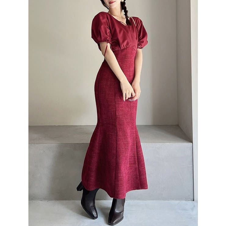 レッド | カシュクールツイードマーメイドワンピース | RESEXXY