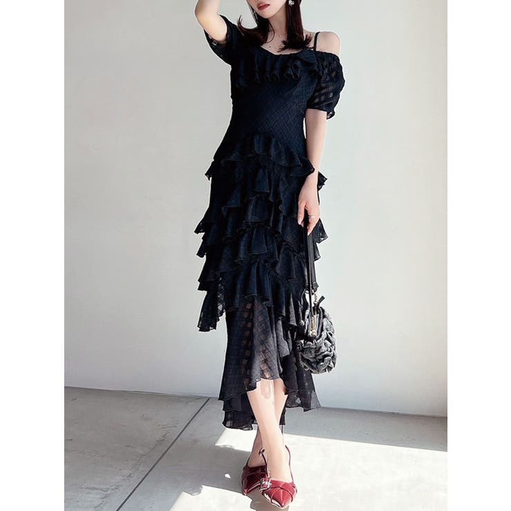 ブラック | ヘムラッフルアシメワンピース | RESEXXY