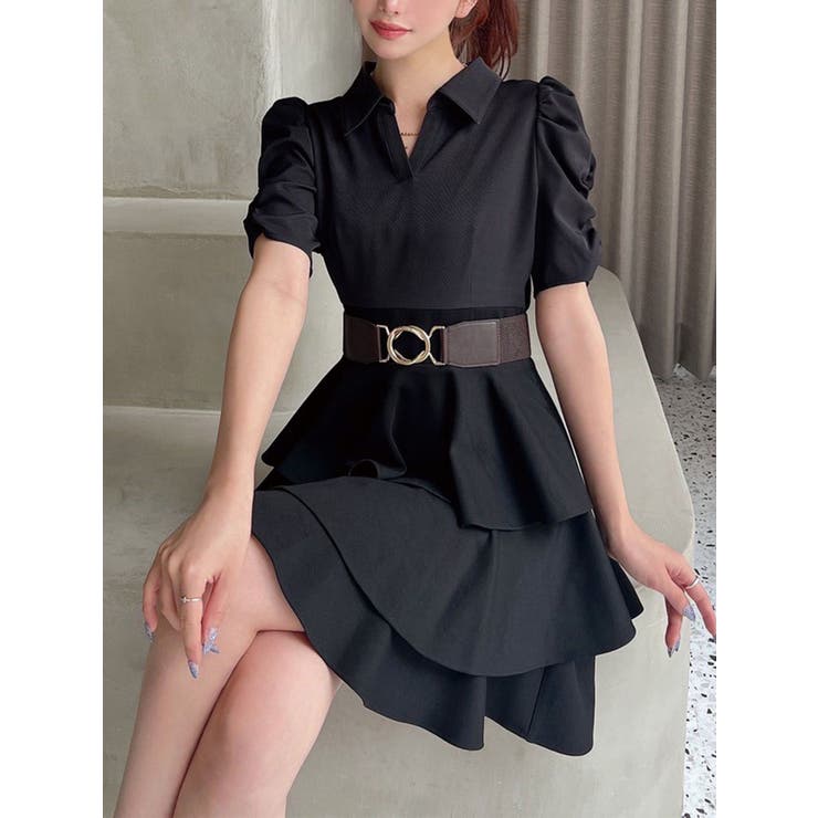 ブラック | ボリュームフレアミニワンピース | RESEXXY