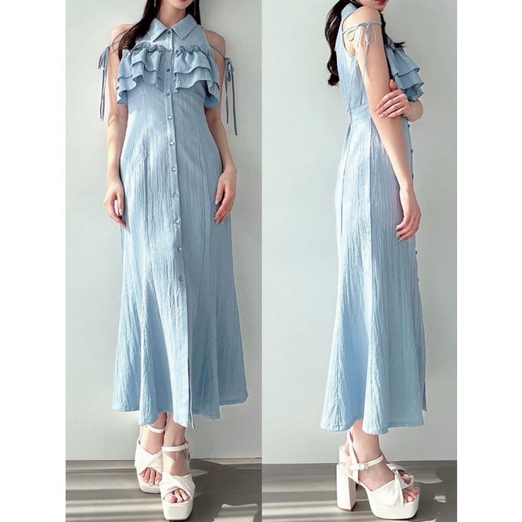 追加生産分】ラッフルマーメイドシャツワンピース[品番：MKSW0066037