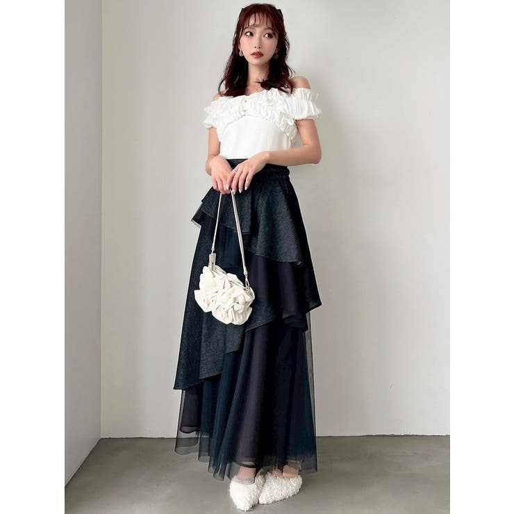 WEB限定】チュールドッキングフレアスカート[品番：MKSW0064987
