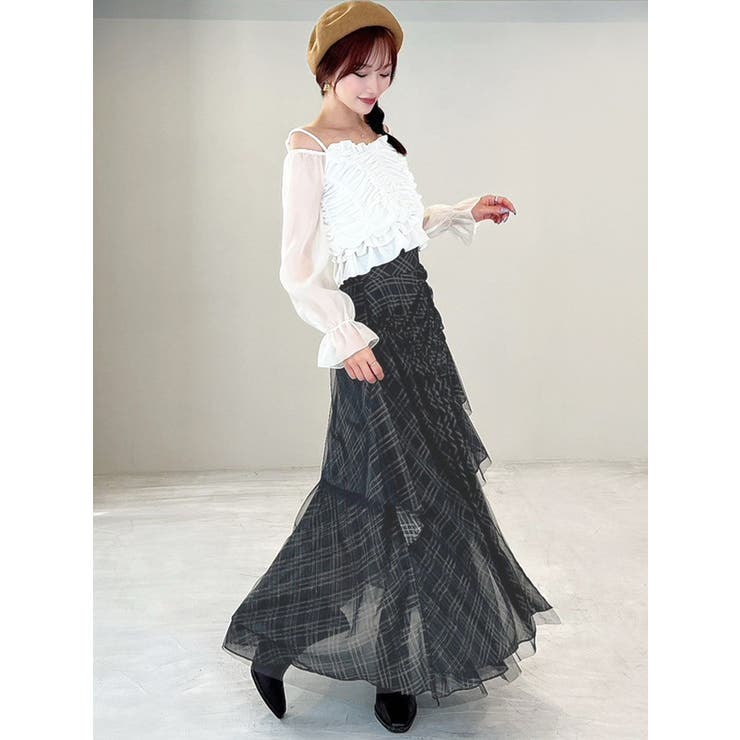レイヤーでゴージャス【SPELL】Sannah マキシスカート/送料無料 skirt | スカート シースルー レイヤード用 オールシーズン