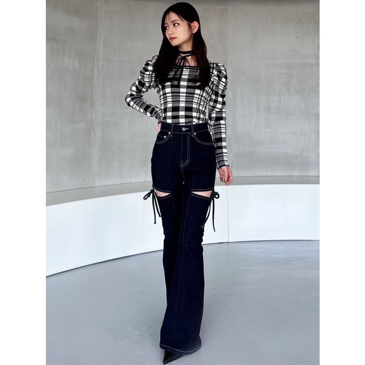 追加生産分】カットアウトリボンデニムパンツ[品番：MKSW0064813