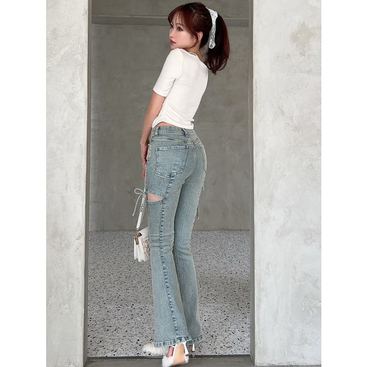 追加生産分】カットアウトリボンデニムパンツ[品番：MKSW0064813