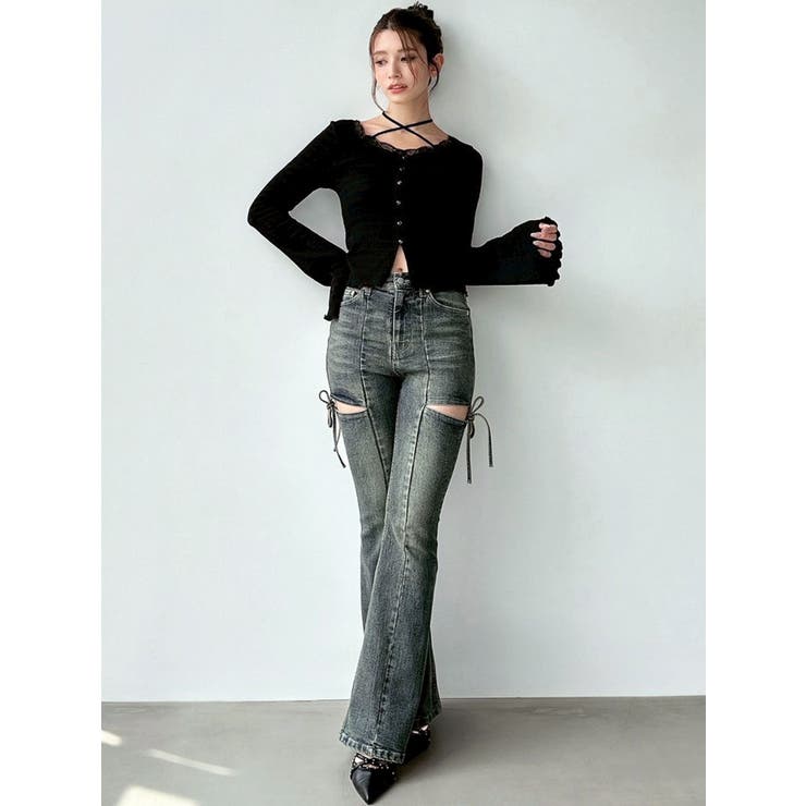 カットアウトリボンデニムパンツ♡152542419101 追加生産分】カットアウトリボンデニムパンツ[品番：MKSW0064813