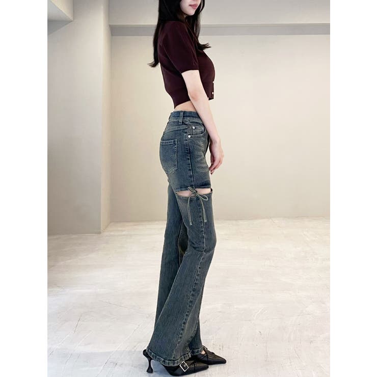 美品　RESEXXY カットアウトリボンデニムパンツ リゼクシー RESEXXY カットアウトリボンデニムパンツ （BLU
