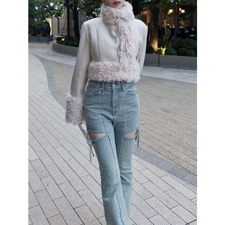 追加生産分】カットアウトリボンデニムパンツ[品番：MKSW0064813