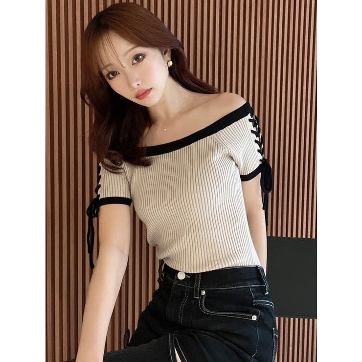 スリーブレースアップバイカラーニットトップス | RESEXXY | 詳細画像12 