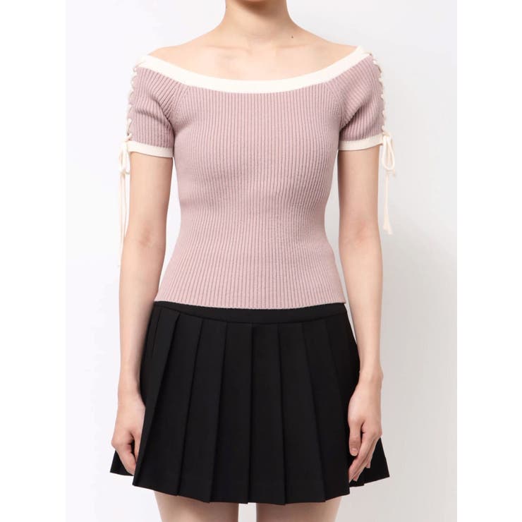 スリーブレースアップバイカラーニットトップス | RESEXXY | 詳細画像15 