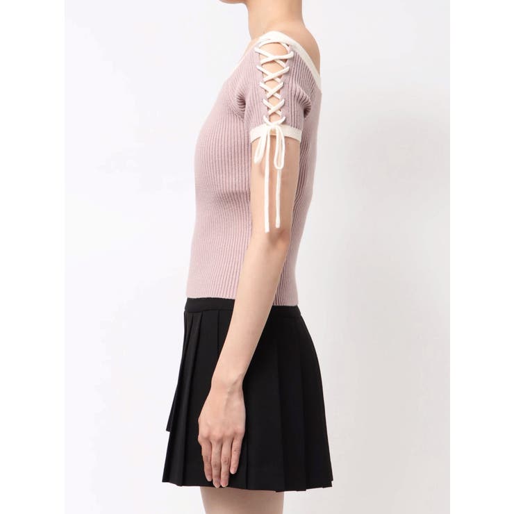 スリーブレースアップバイカラーニットトップス | RESEXXY | 詳細画像16 