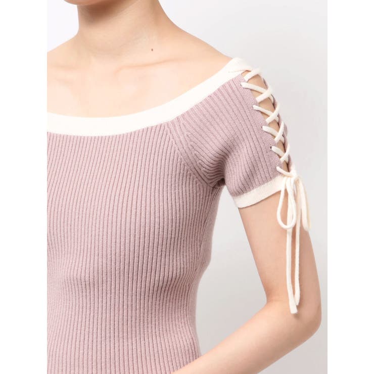 スリーブレースアップバイカラーニットトップス | RESEXXY | 詳細画像19 