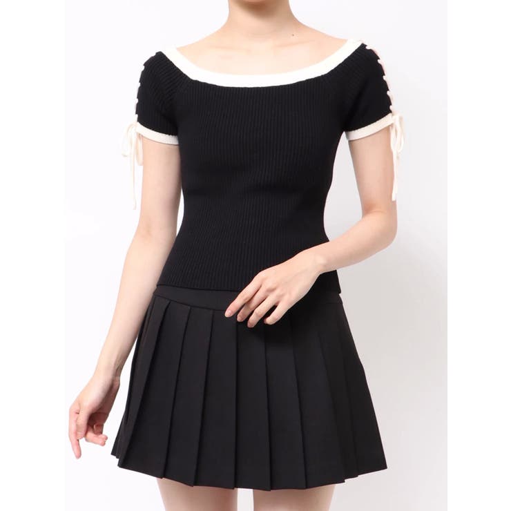 スリーブレースアップバイカラーニットトップス | RESEXXY | 詳細画像27 