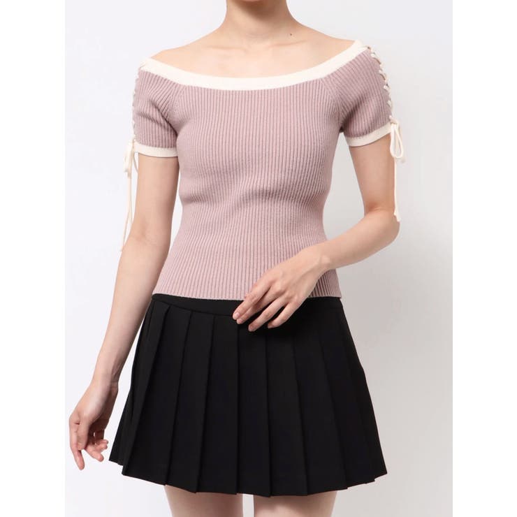 スリーブレースアップバイカラーニットトップス | RESEXXY | 詳細画像28 