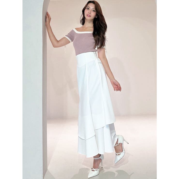 スリーブレースアップバイカラーニットトップス | RESEXXY | 詳細画像9 