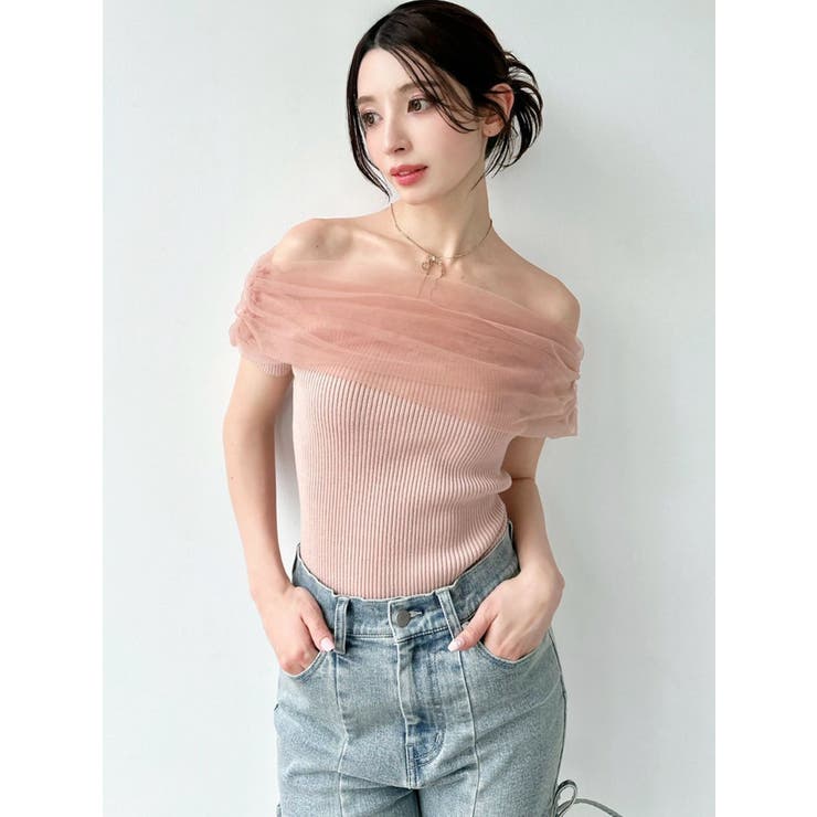 シアーコンビオフショルニット&バックリボンデニム シアーコンビオフショルニット[品番：MKSW0065354]｜RESEXXY