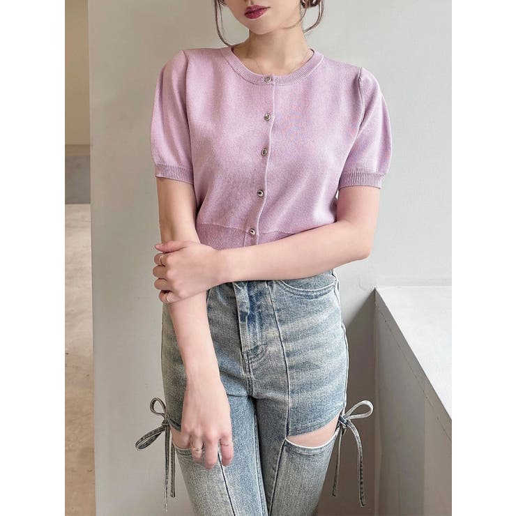 ピンク | クルーネックハーフスリーブニットカーデ | RESEXXY