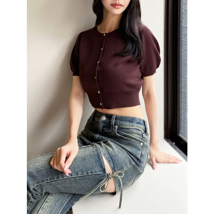 ブラウン | クルーネックハーフスリーブニットカーデ | RESEXXY