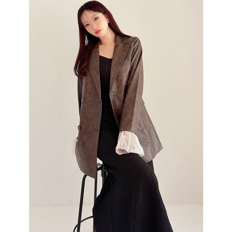 カフスレースフェイクレザージャケット | RESEXXY | 詳細画像2 