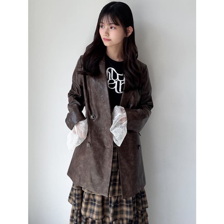 カフスレースフェイクレザージャケット[品番：MKSW0065964]｜RESEXXY