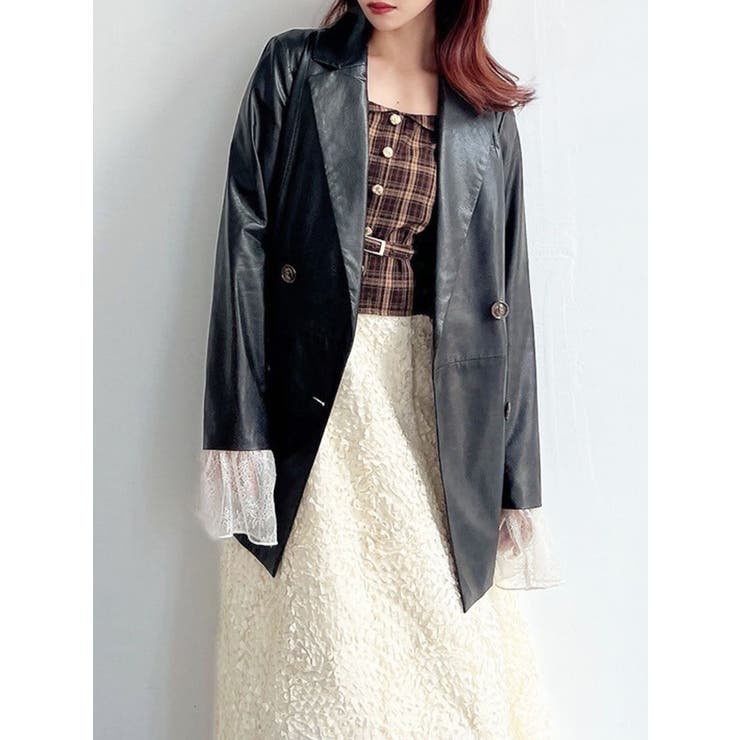 ブラック | カフスレースフェイクレザージャケット | RESEXXY