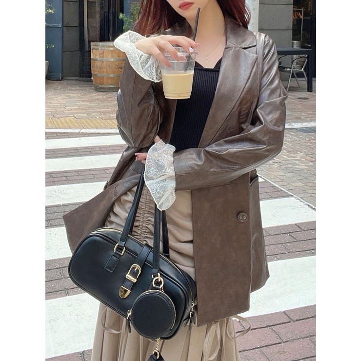 ブラウン | カフスレースフェイクレザージャケット | RESEXXY