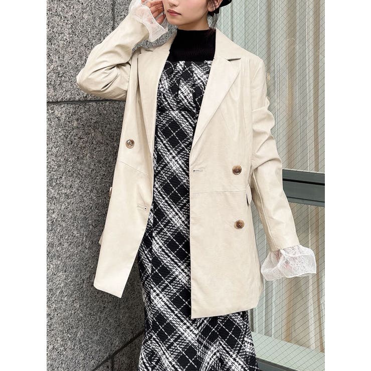 ベージュ | カフスレースフェイクレザージャケット | RESEXXY