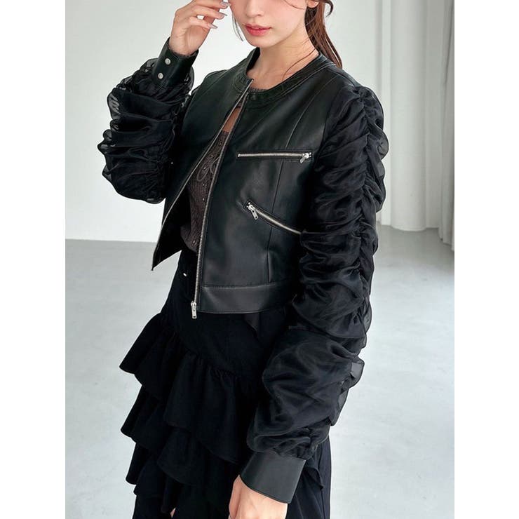 ブラック | シアースリーブ合皮ブルゾン | RESEXXY