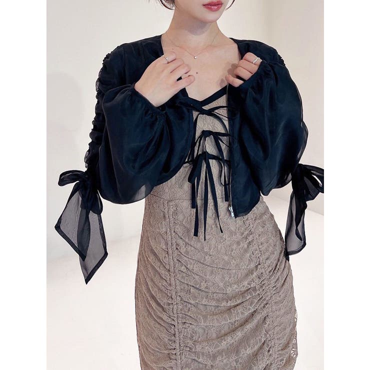 RISLEY Back pleats blouson シアー ブラック 近年 ビッグリボンシアーブルゾン[品番：MKSW0066669]｜RESEXXY（リゼクシー