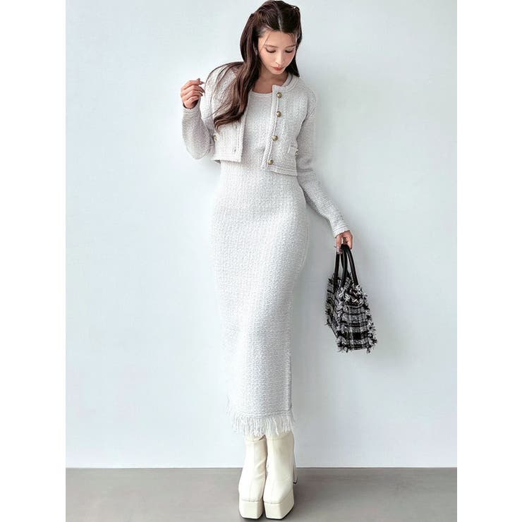 フリンジニットワンピース【セットアップ着用可能】[品番：MKSW0066557