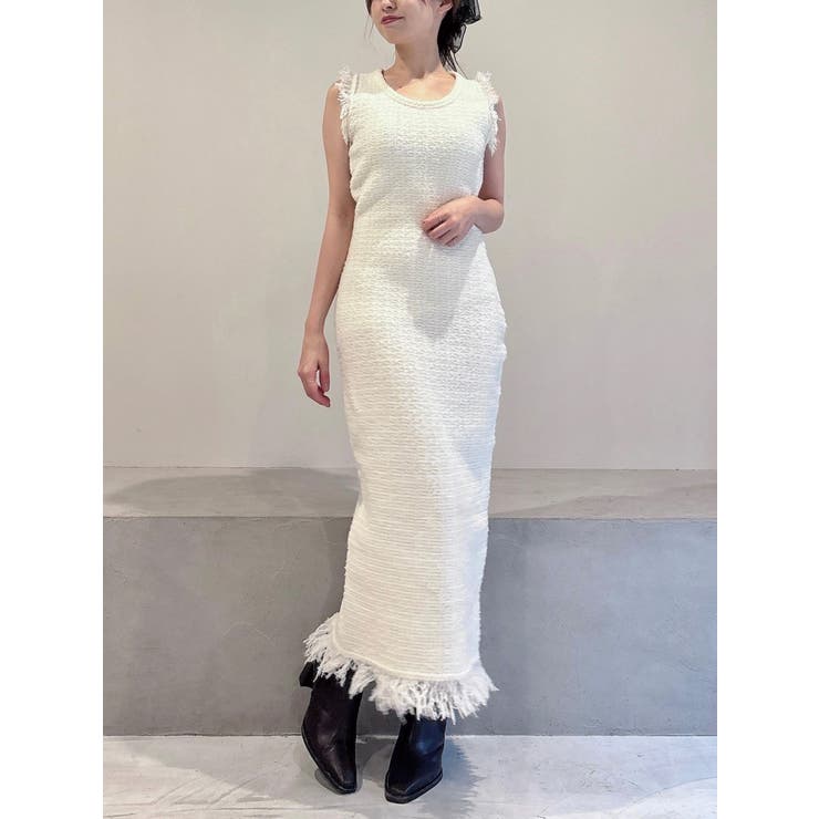 ホワイト | フリンジニットワンピース【セットアップ着用可能】 | RESEXXY