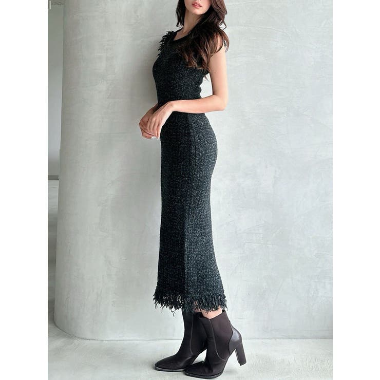 ブラック | フリンジニットワンピース【セットアップ着用可能】 | RESEXXY