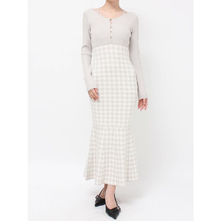 ハウンドトゥースマーメイドニットワンピース[品番：MKSW0066206