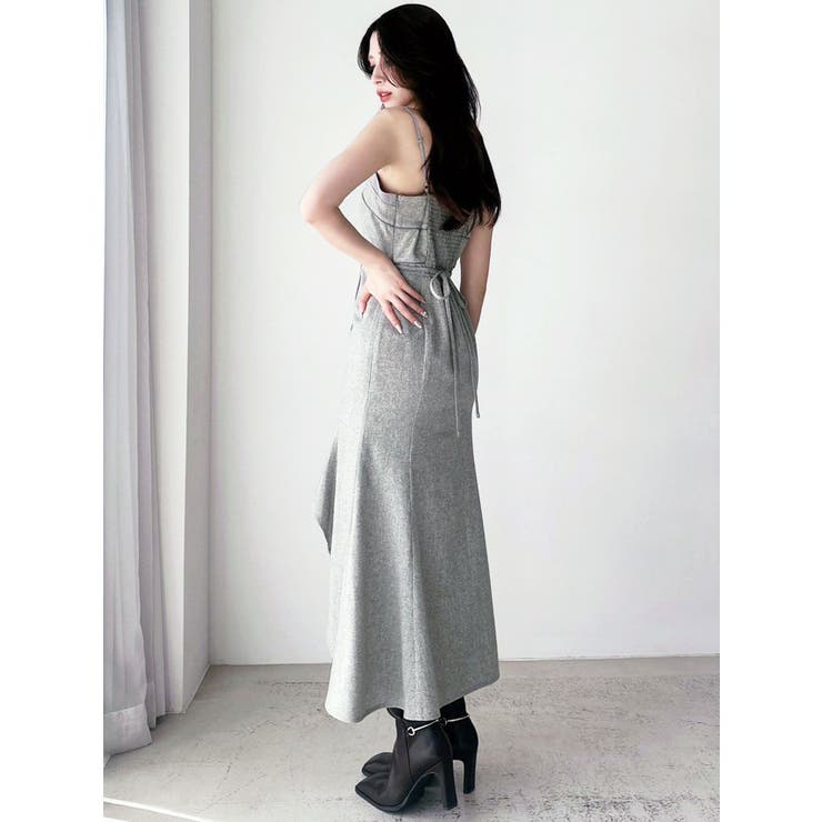 Y'S 19SS ダメージ加工 クラッシュ アシメランダムチェックワンピース RESEXXY ワンピース バイカラーアシンメトリーキャミワンピース