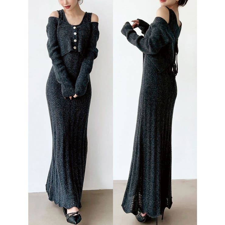 チャコールグレー | アンサンブルレースニットワンピース | RESEXXY