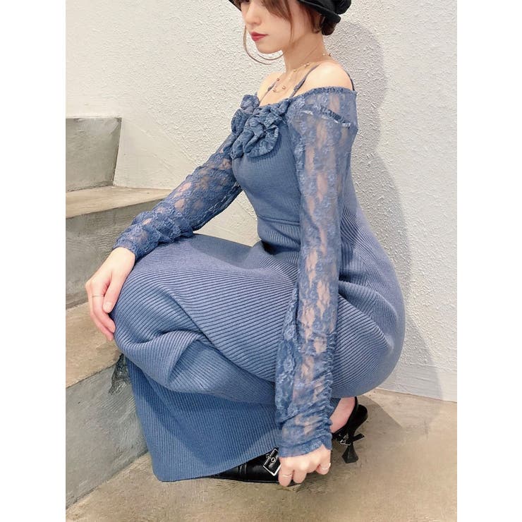 ブルー | レースモチーフドッキンクニットワンピース | RESEXXY