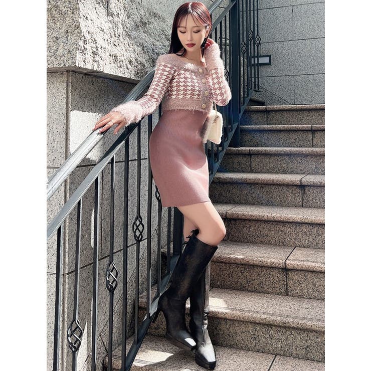 ハウンドトゥースアンサンブルミニワンピース[品番：MKSW0066558