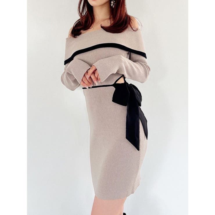 ベージュ | リボンミニニットワンピース | RESEXXY