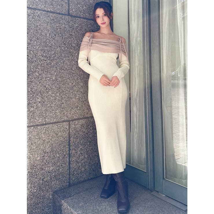 骨格ストレート向け】バイカラーニットワンピース[品番：MKSW0066892