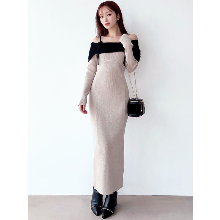 【骨格ストレート向け】バイカラーニットワンピース | RESEXXY | 詳細画像2 