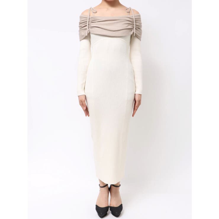 骨格ストレート向け】バイカラーニットワンピース[品番：MKSW0066892