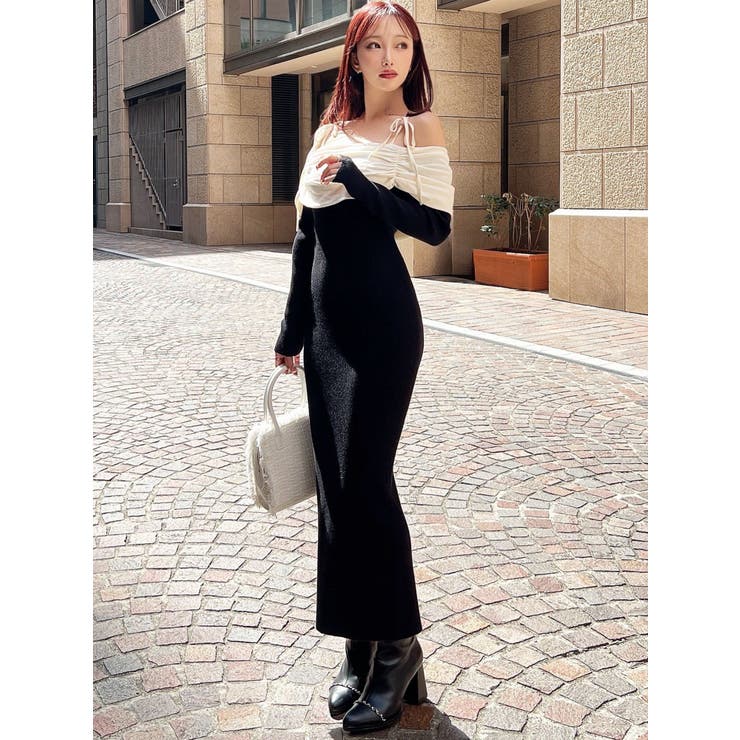 RESEXXY 【骨格ストレート向け】バイカラーニットワンピース 骨格ストレート向け】バイカラーニットワンピース[品番：MKSW0066892