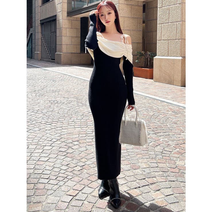 【骨格ストレート向け】バイカラーニットワンピース | RESEXXY | 詳細画像9 