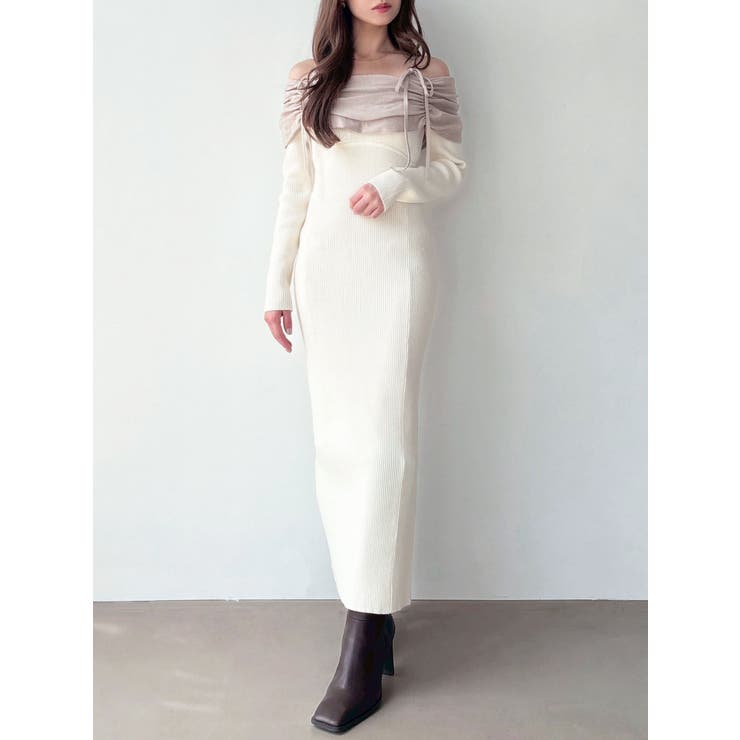 ホワイト | 【骨格ストレート向け】バイカラーニットワンピース | RESEXXY